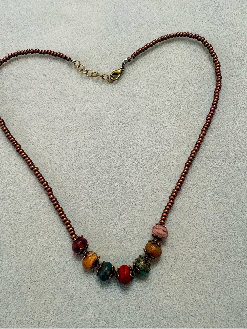 Mixed Earth-Tone Czech Glass Beaded Necklace for Women 17 inches